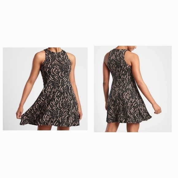 Athleta Brown/Black Santorini Thera Print Fit And Flare Dress Sz M NEW - Picture 3 of 15